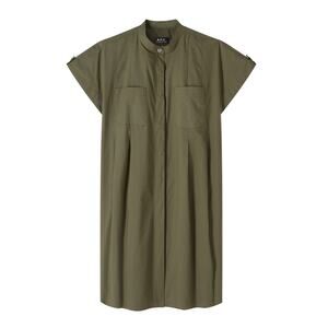 A.P.C. Doreen dress, Mandarin collar Khaki Green Structure Military Minimal XS